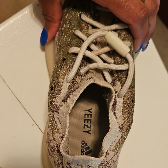 Adidas, Yeezy, Brown and Cream Sneakers with Snakeskin Print - Picture 7 of 7